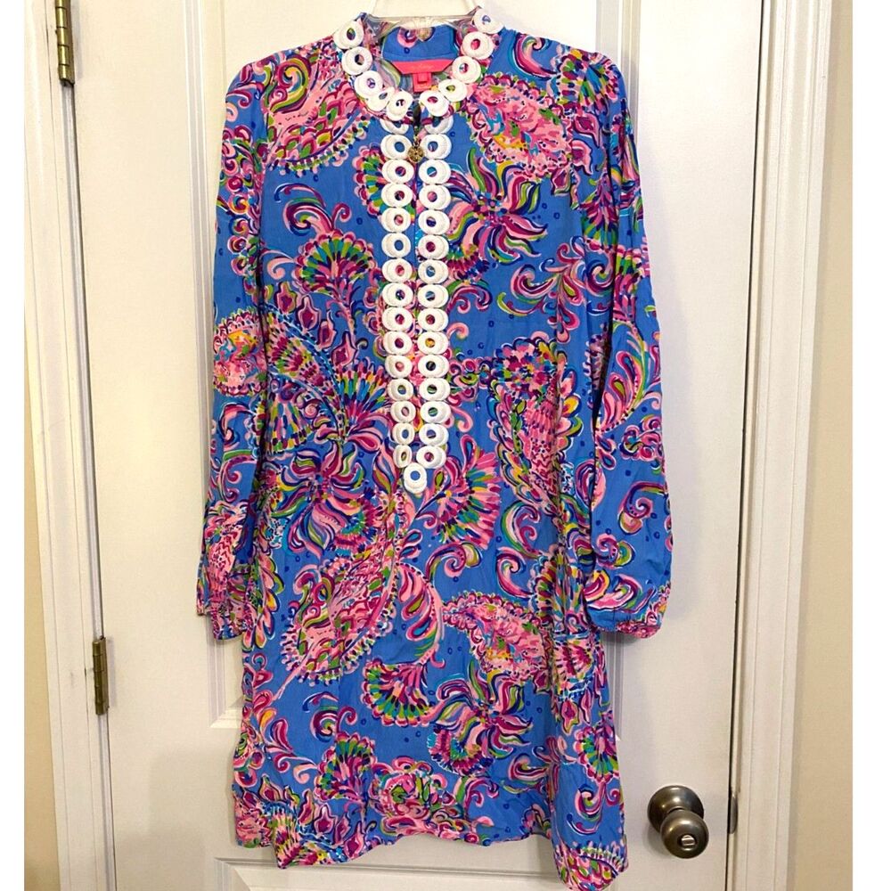 Lilly Pulitzer Dress – Size 8 | Blue & Pink Paisley Print with White Eyelet Trim